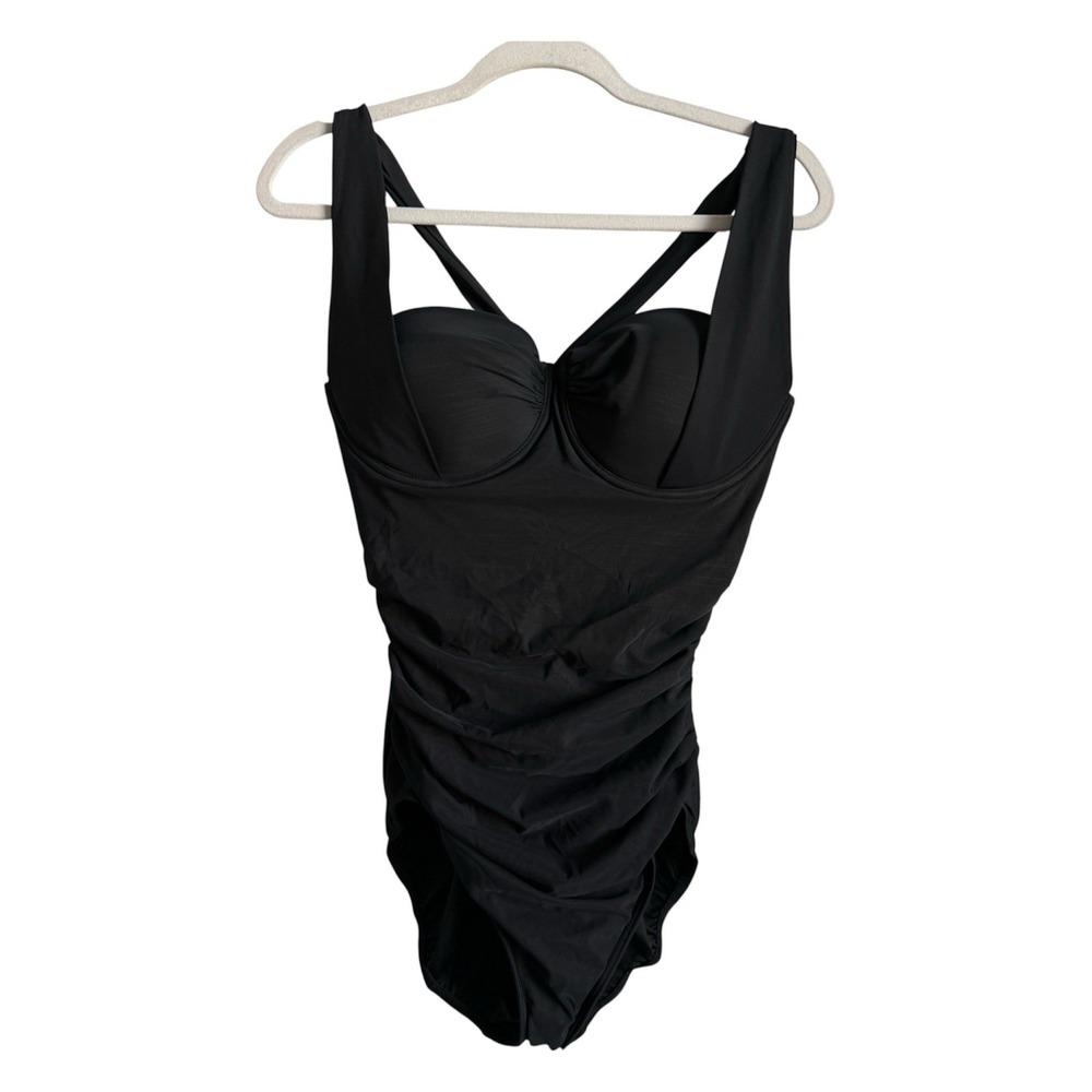 Lands End Womens Black One Piece Swimsuit Size 16 Halter Ruched Comfy